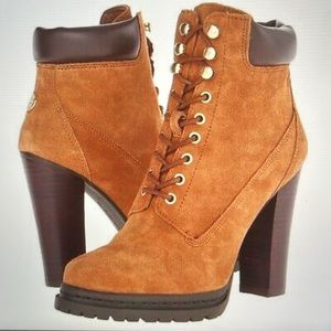 BCBG Maude suede lace-up ankle boot, tan